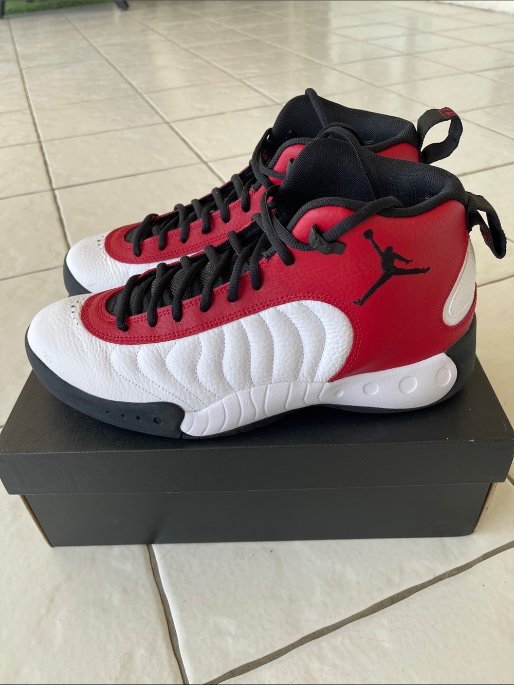 Jordan White, Red & Black Retro Basketball Sneakers - Picture 2 of 5